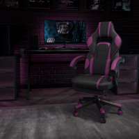 Flash Furniture CH-00288-PR-GG X40 Gaming Chair Racing Ergonomic Computer Chair with Fully Reclining Back/Arms, Slide-Out Footrest, Massaging Lumbar - Black/Purple